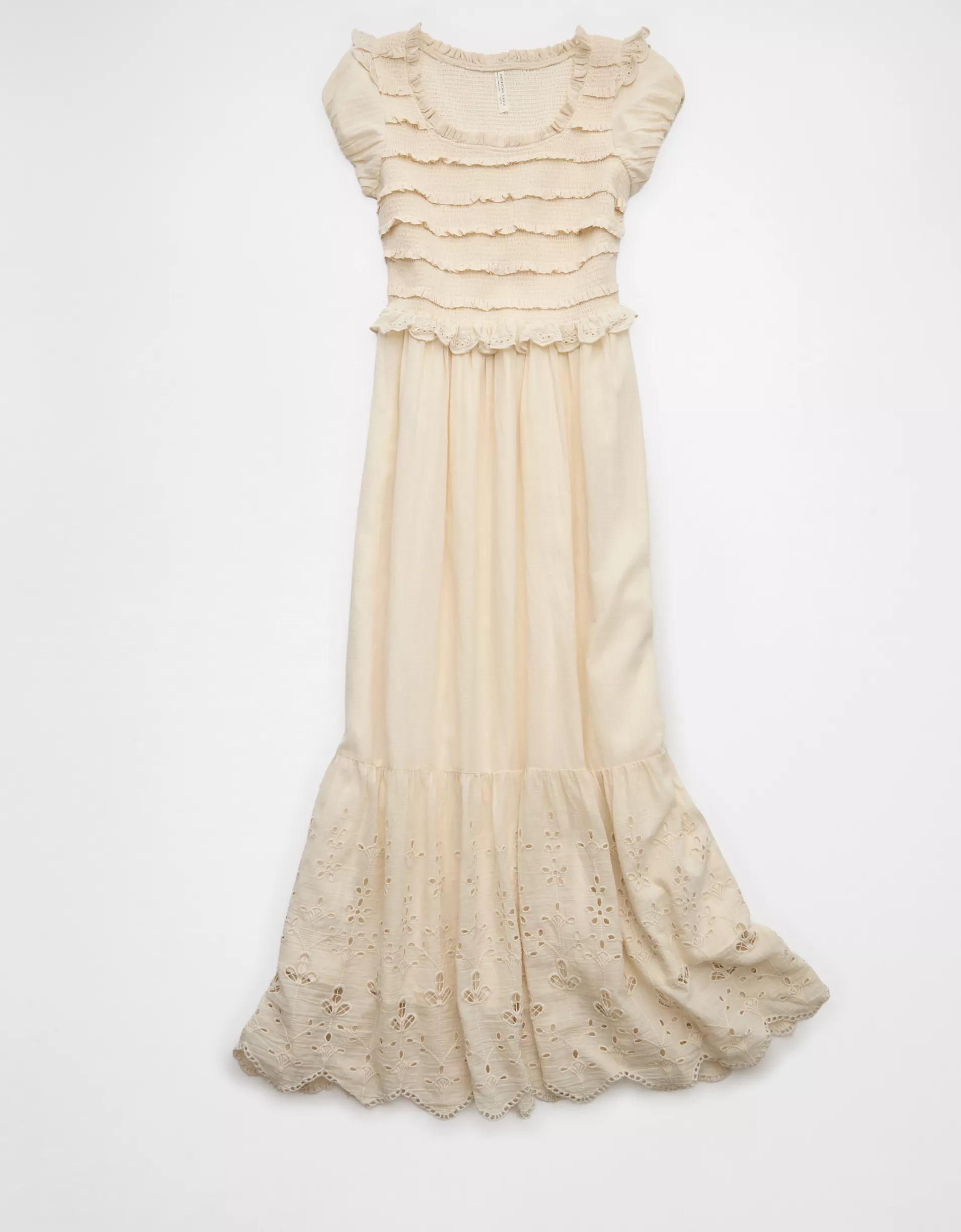 AE Scoop Neck Smocked Midi Dress Product Image