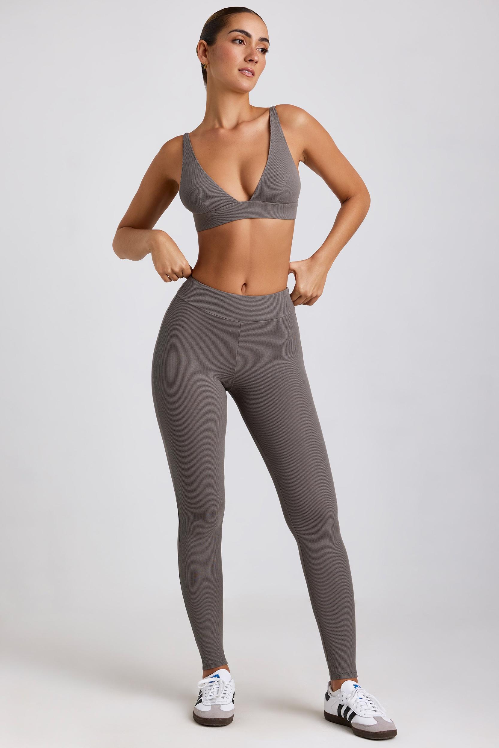 Petite Ribbed Modal High Waist Leggings in Grey Female Product Image