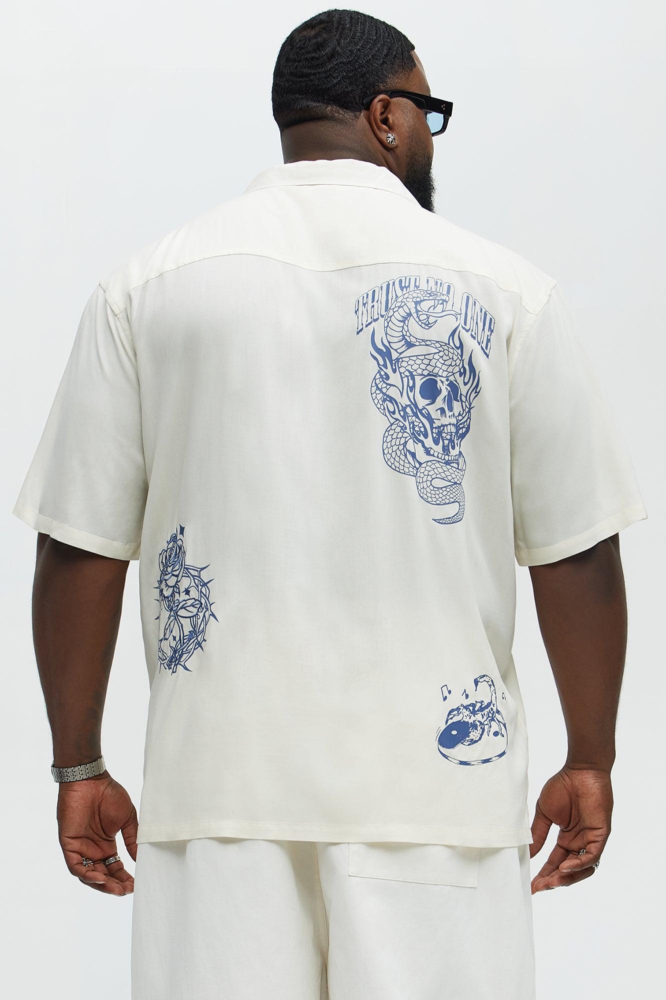 Embroidered Doodle Rayon Shirt - Cream Male Product Image