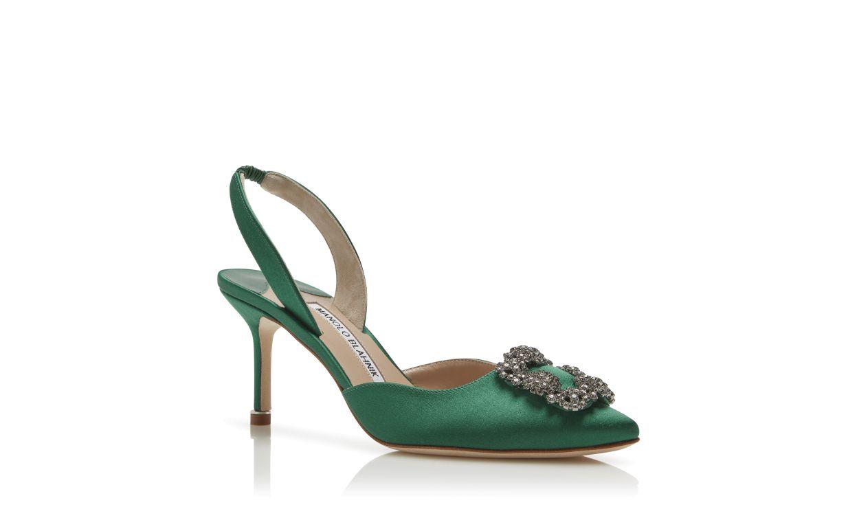 HANGISLI Green Satin Jewel Buckle Slingback Pumps Product Image