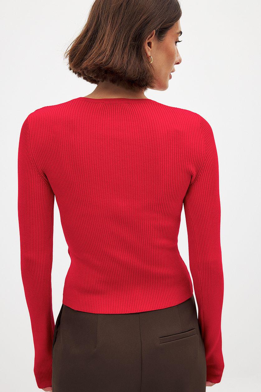 Ribbed Knitted V-Neck Top Product Image