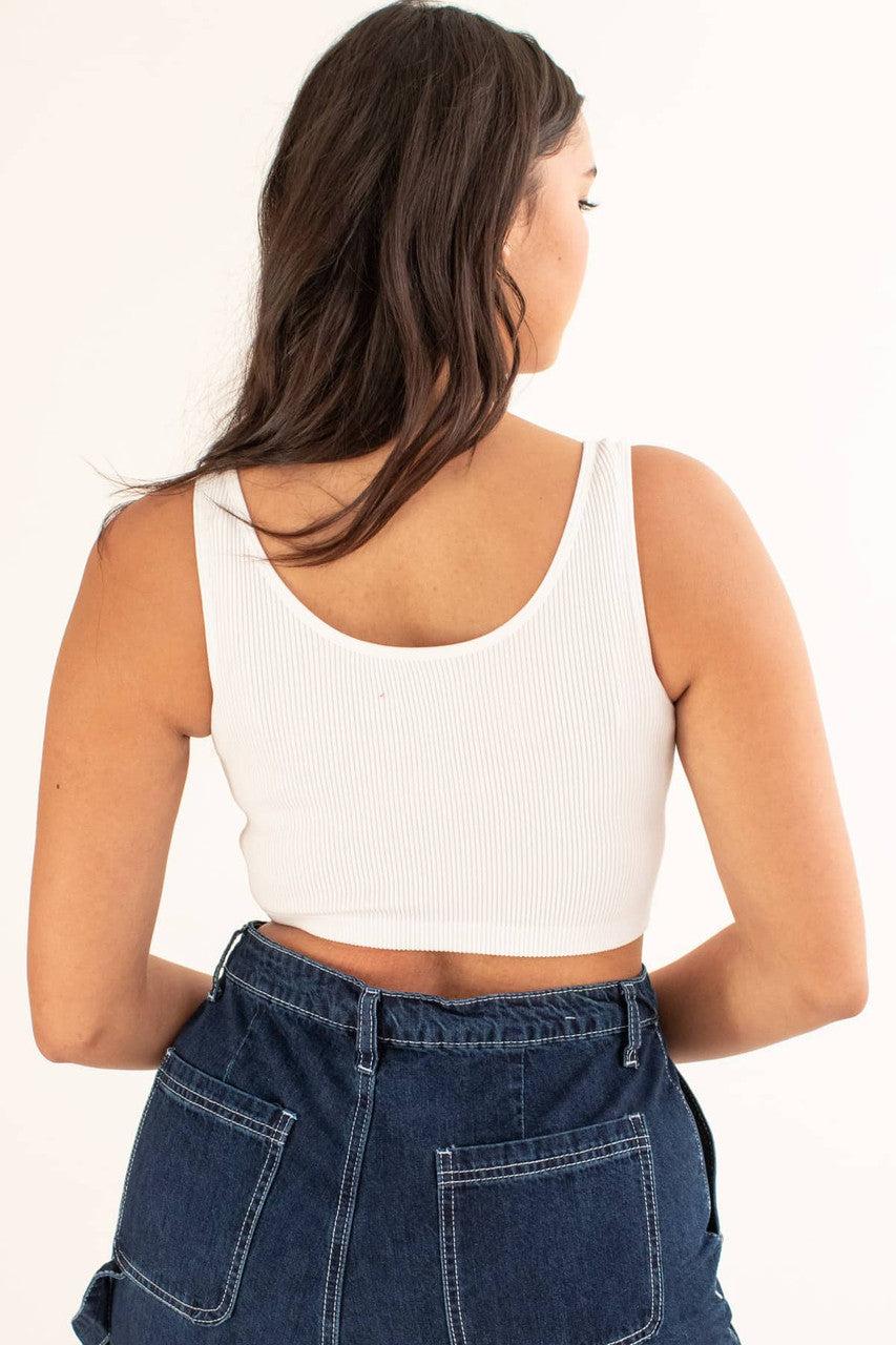 White Seamless Ribbed Sports Bra Product Image