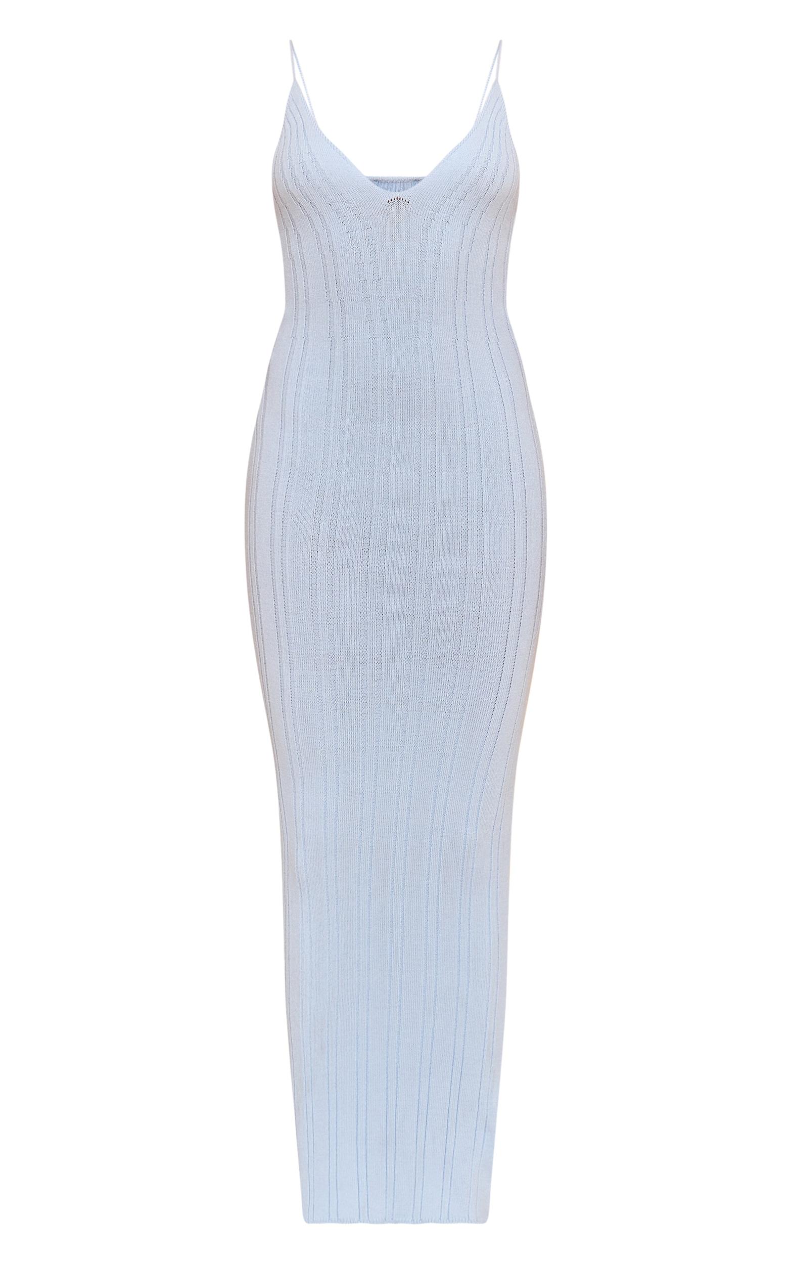 Petite Blue Strappy Knitted Stitch Detail Maxi Dress Product Image