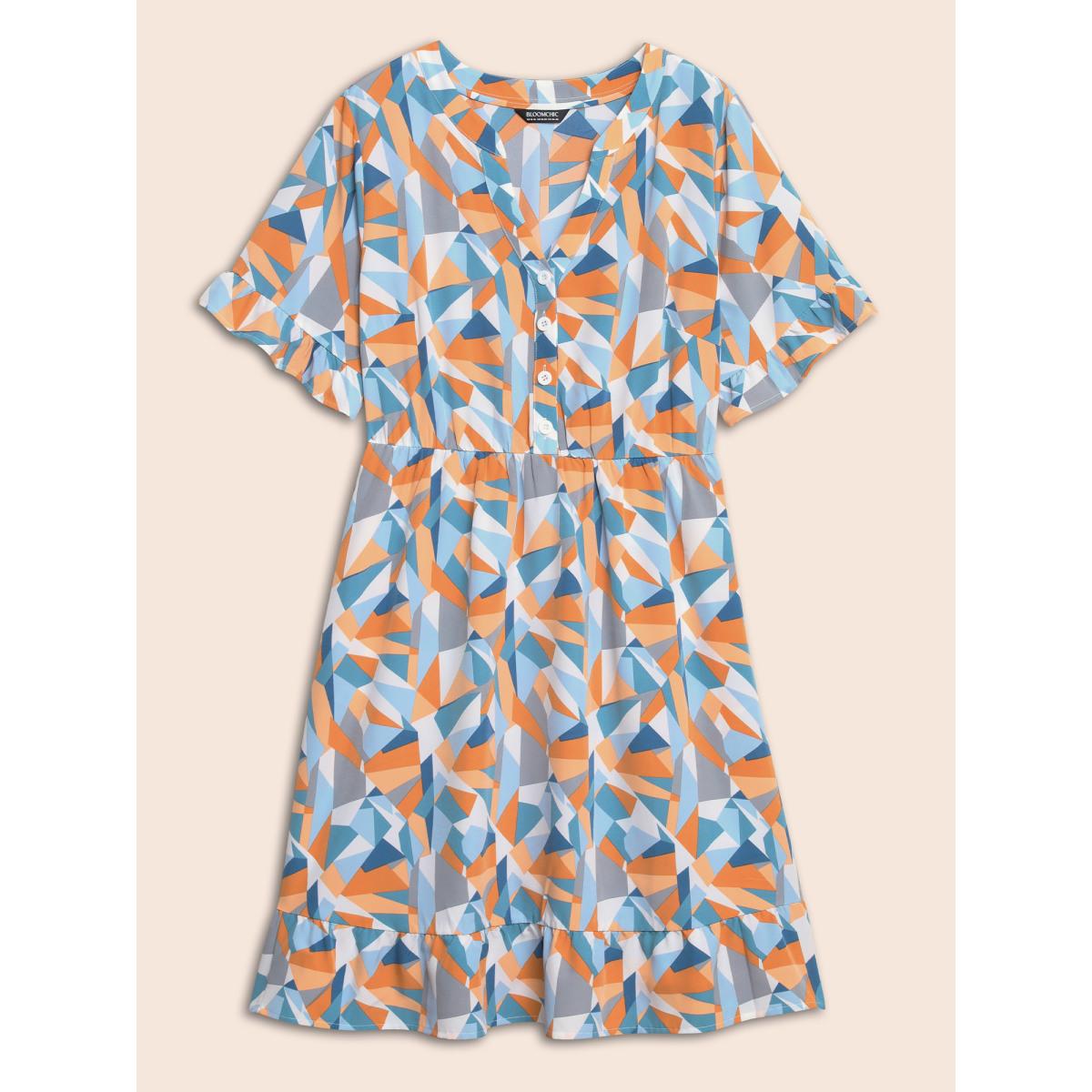 Plus Size Colorblock Contrast Notched Ruffle Sleeve Dress Multicolor Women Workwear Essentials Frill Trim Notched collar Half Sleeve Curvy BloomChic 30/6X Product Image