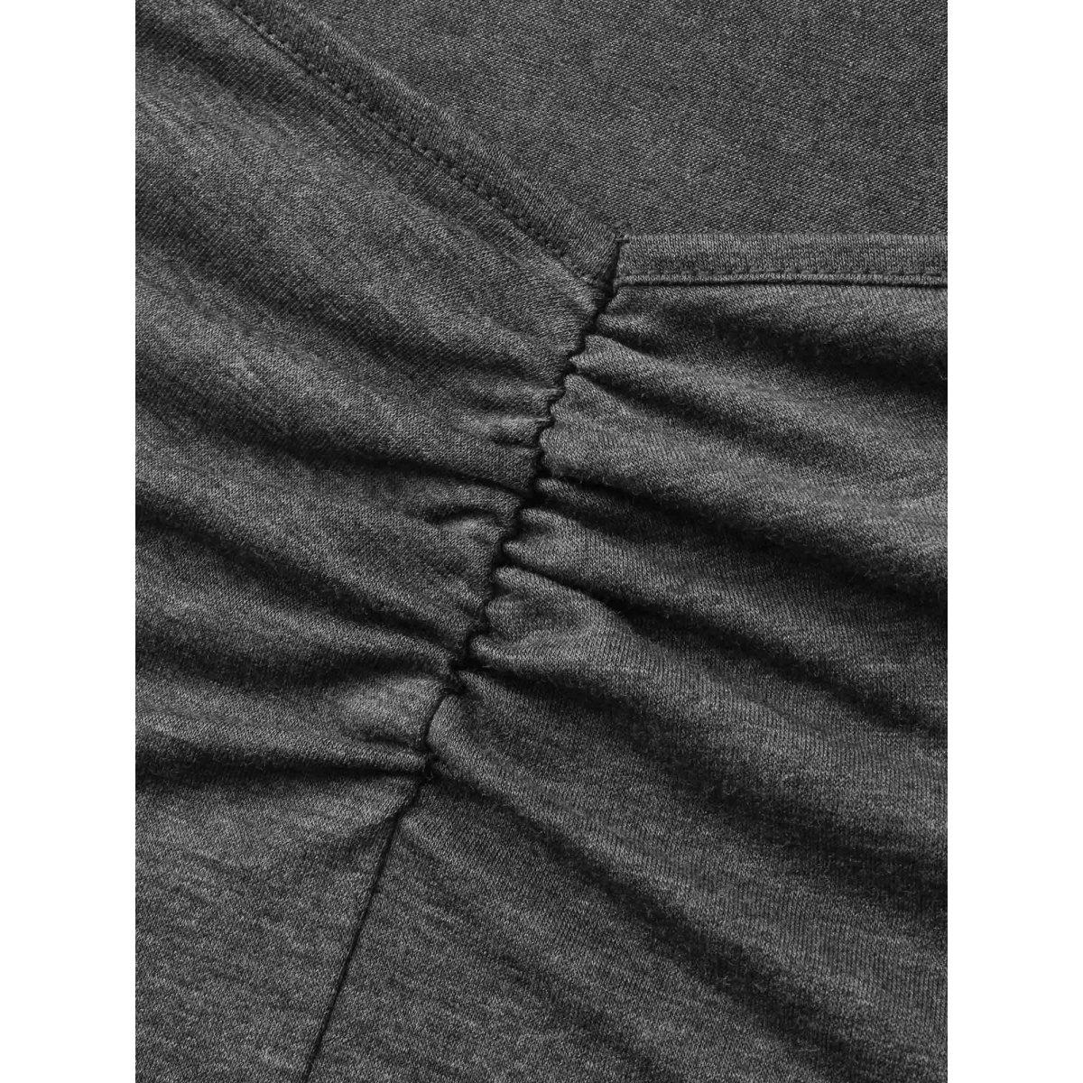 Plus Size Solid Heart Neckline Ruched Dress DarkSlateGray Women Casual Gathered Heart neckline Short sleeve Curvy BloomChic 18-20/2X Product Image