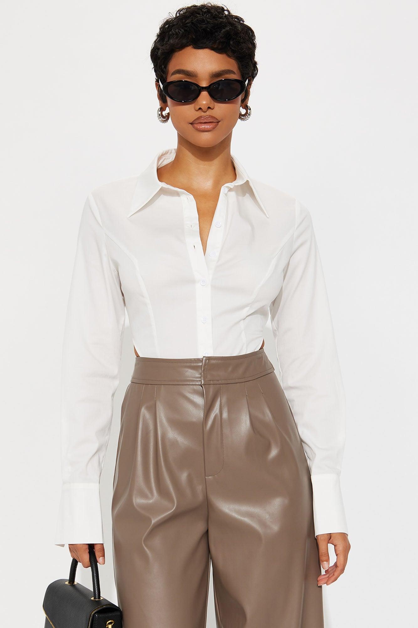 It's Go Time High Cut Poplin Bodysuit - White Female Product Image