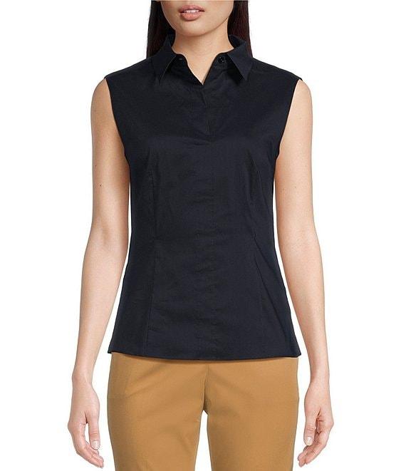BOSS by Hugo Boss Bashivah Cotton Poplin Point Collar Sleeveless Side Zip Blouse Product Image