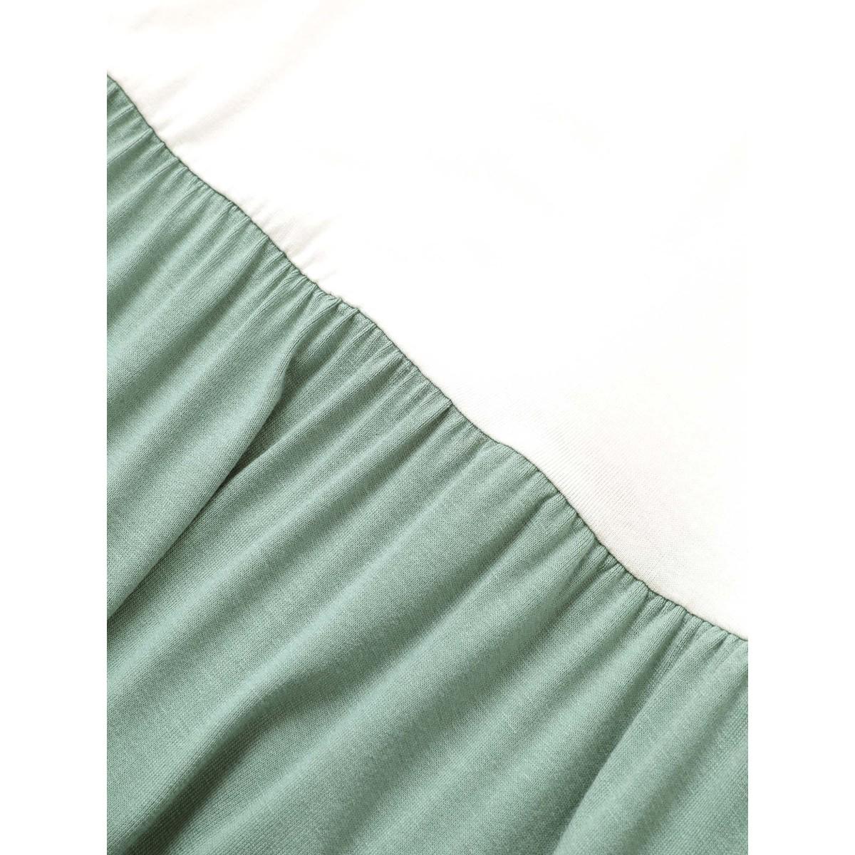 Plus Size Colorblock Contrast Sleeveless Pocket Ruffle Hem Tank Dress Cyan Women Casual Non V-neck Sleeveless Curvy Midi Dress BloomChic 10/M Product Image