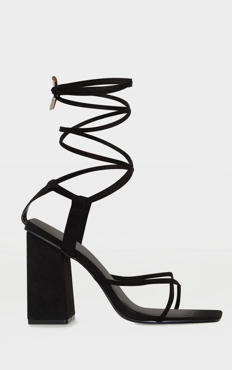 Black Toe Loop Ankle Tie Chunky Block Heel Sandals Product Image