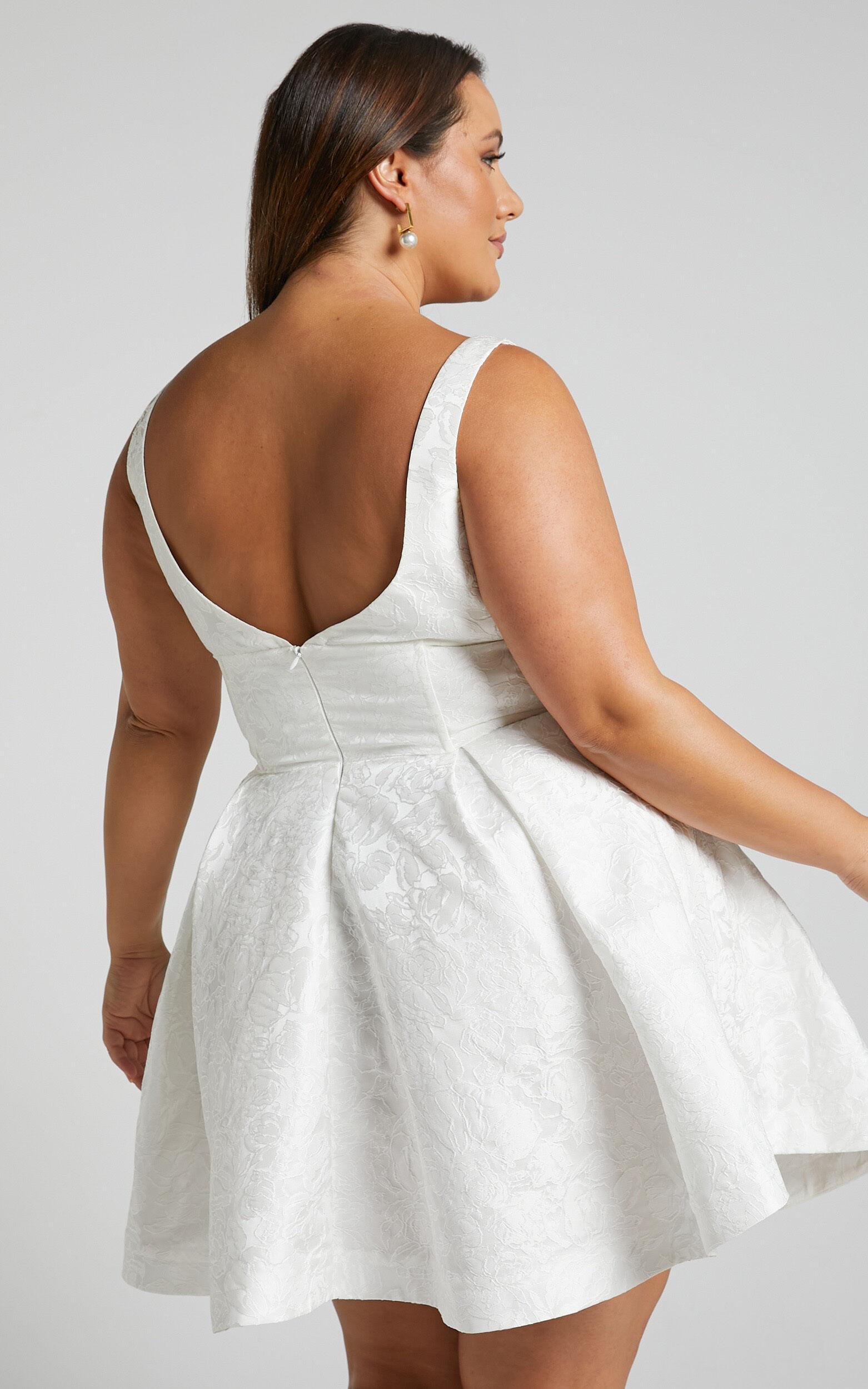 Stephane Mini Dress - Corset Scoop Neck Fit and Flare Dress in Ivory Product Image