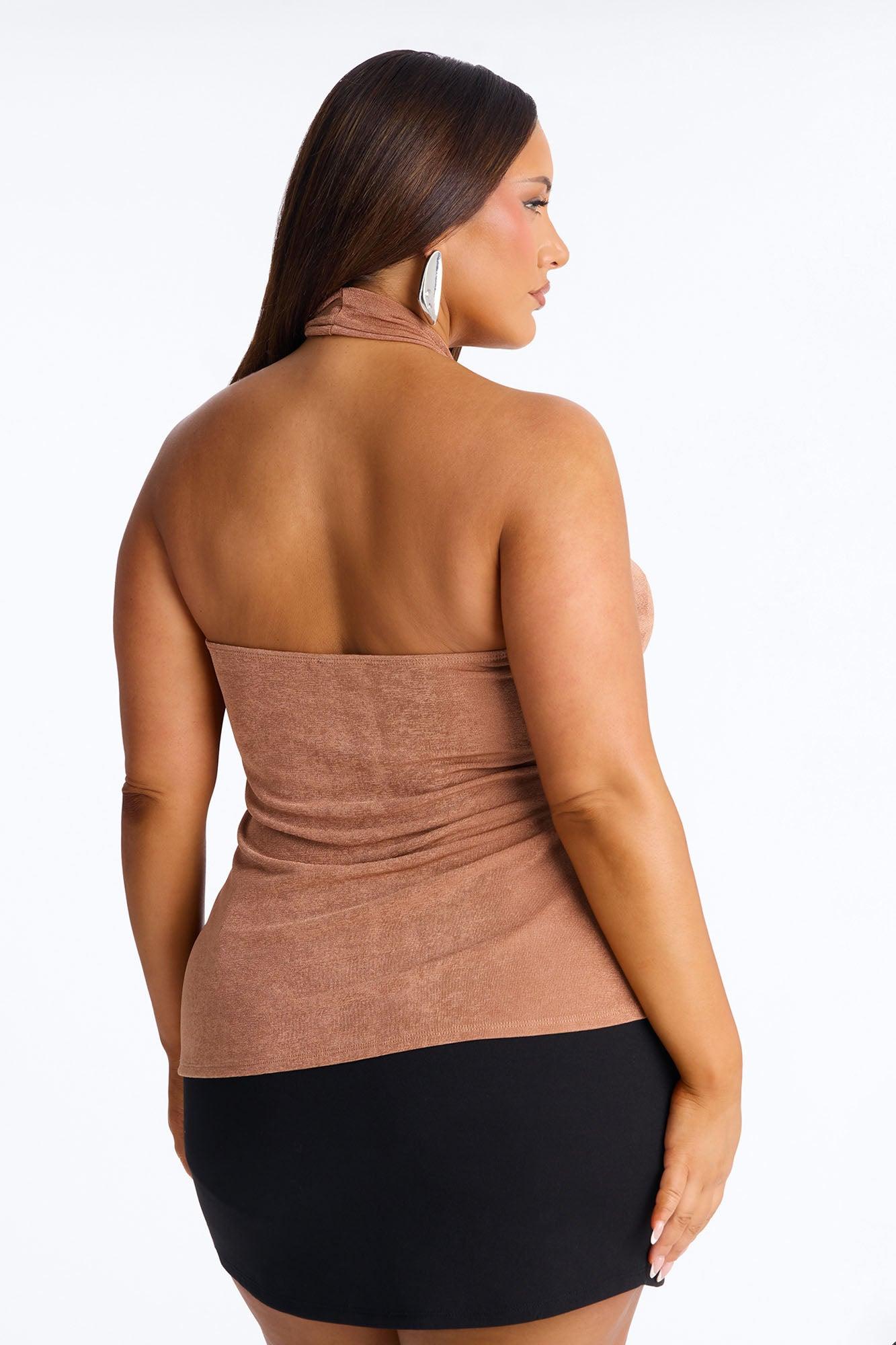 Your Desire Ruched Halter Flyaway Top - Mocha Female Product Image