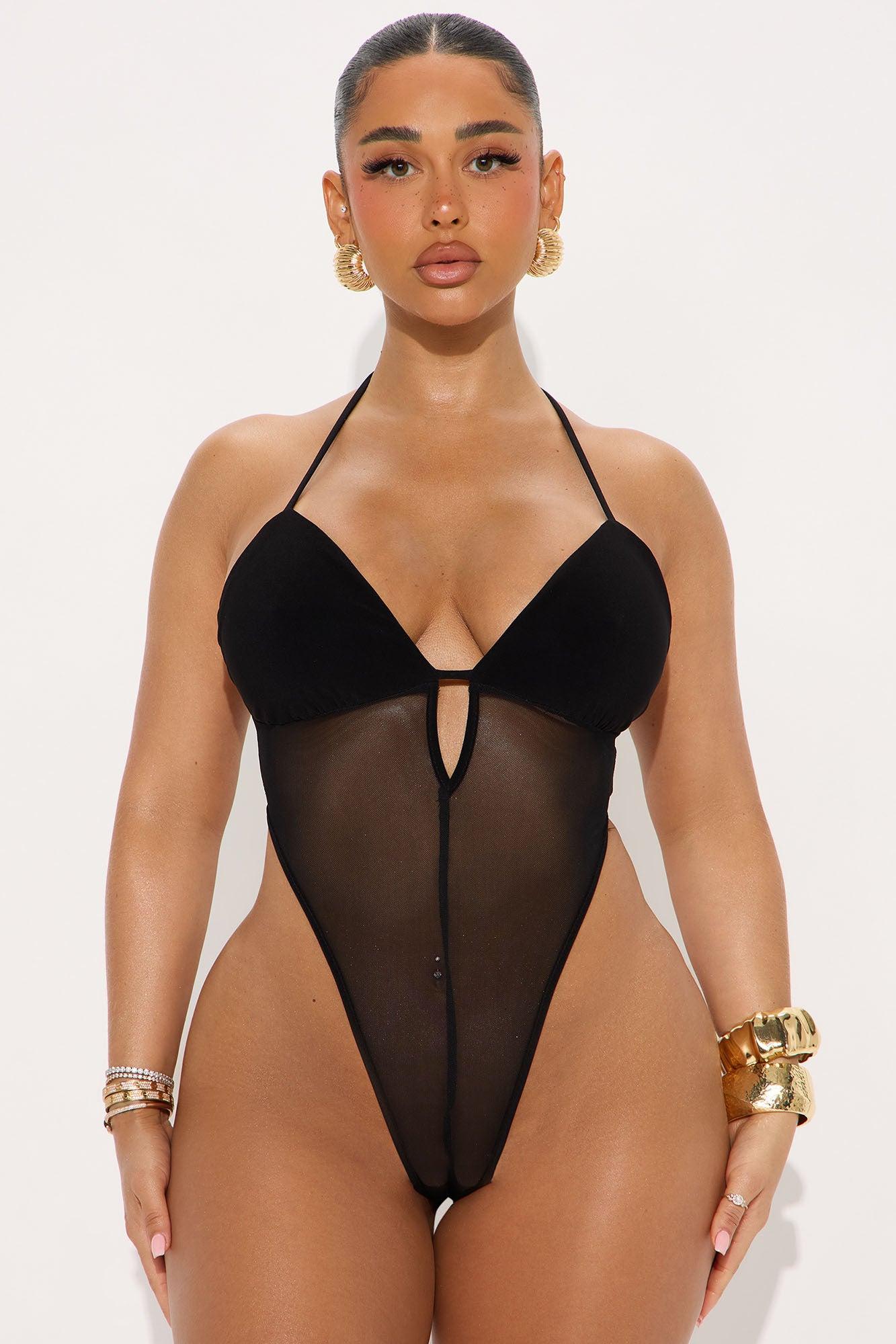 So Sexy High Cut Bodysuit Pant Set - Black Product Image