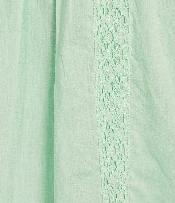 Intro Cotton Voile Crew Neck 3/4 Sleeve Lace Trim Peasant Blouse Product Image