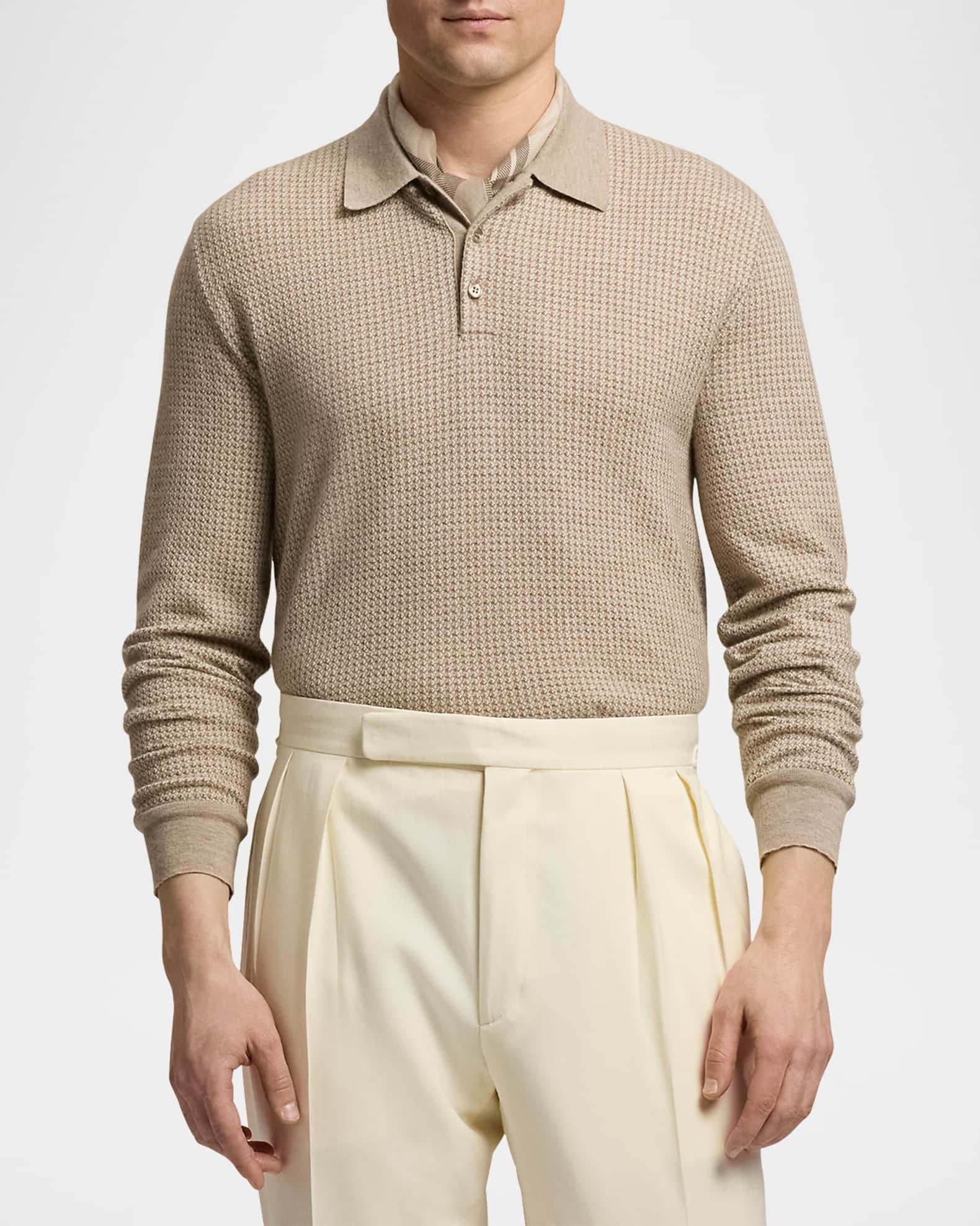 Men's Cashmere Waffle Knit Polo Sweater Product Image