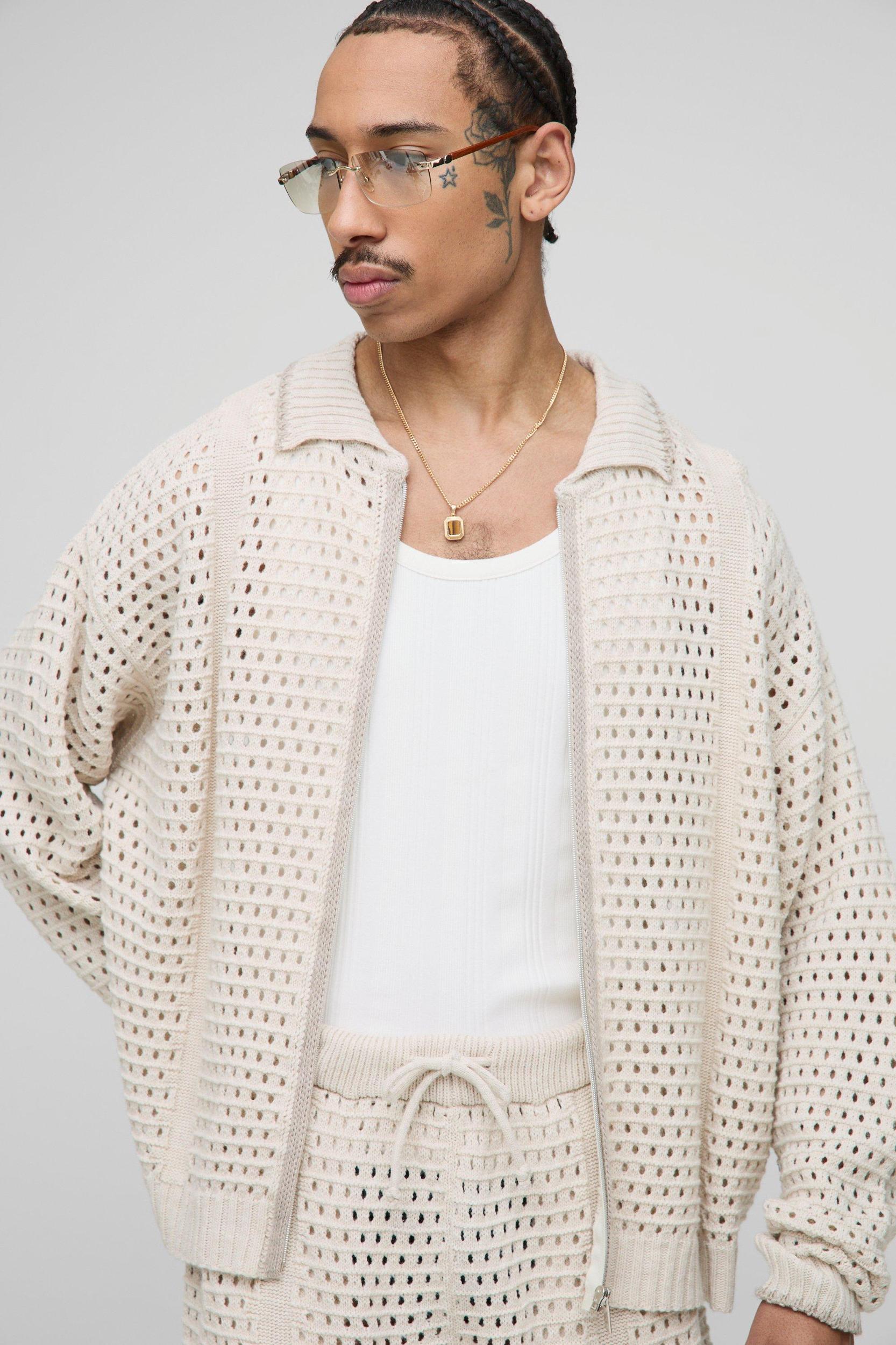 Oversized Boxy Blanket Open Stitch Knitted Tracksuit | boohooMAN USA Product Image
