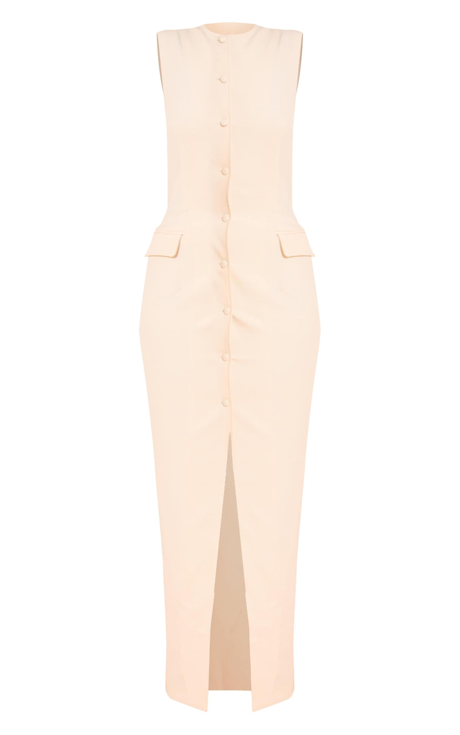 Butter Cream Woven Button Maxi Dress Product Image