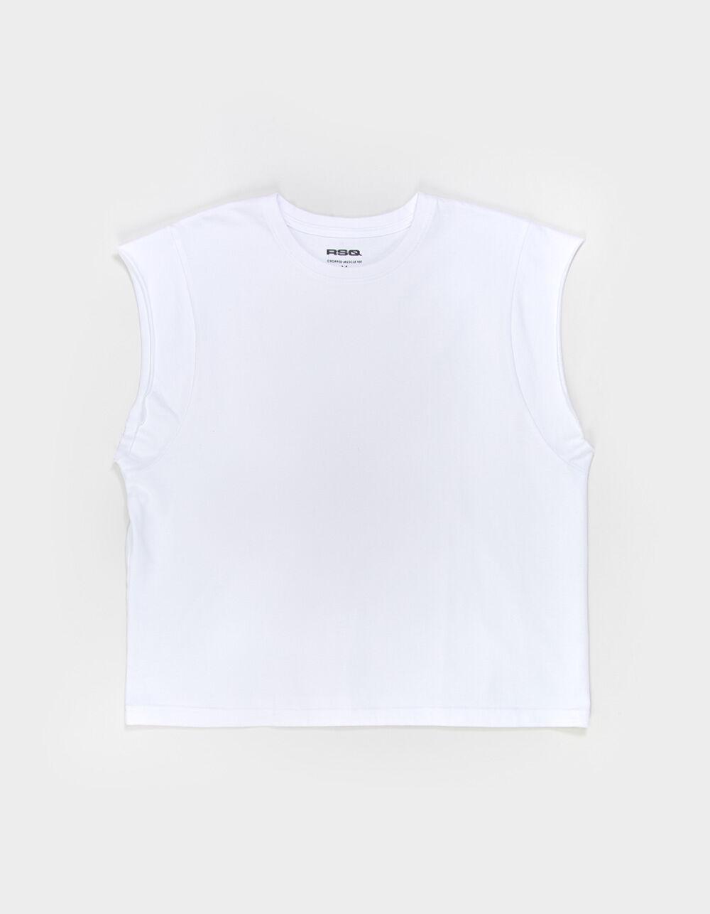 RSQ Mens Washed Cropped Muscle Tee - WHITE Product Image