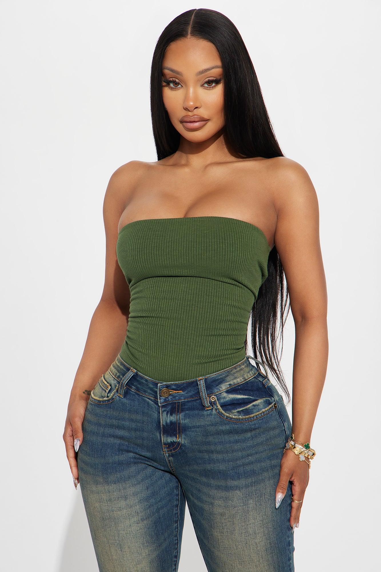 Demi Double Lined Tube Bodysuit - Olive Product Image