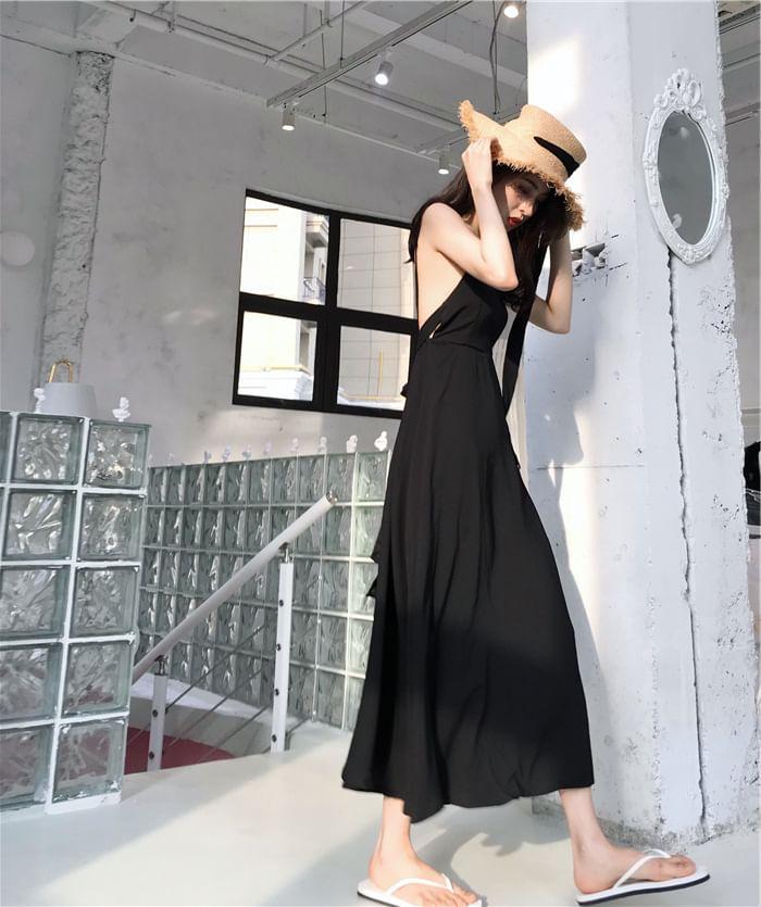 Spaghetti Strap Plain Open Back Maxi Sundress Product Image