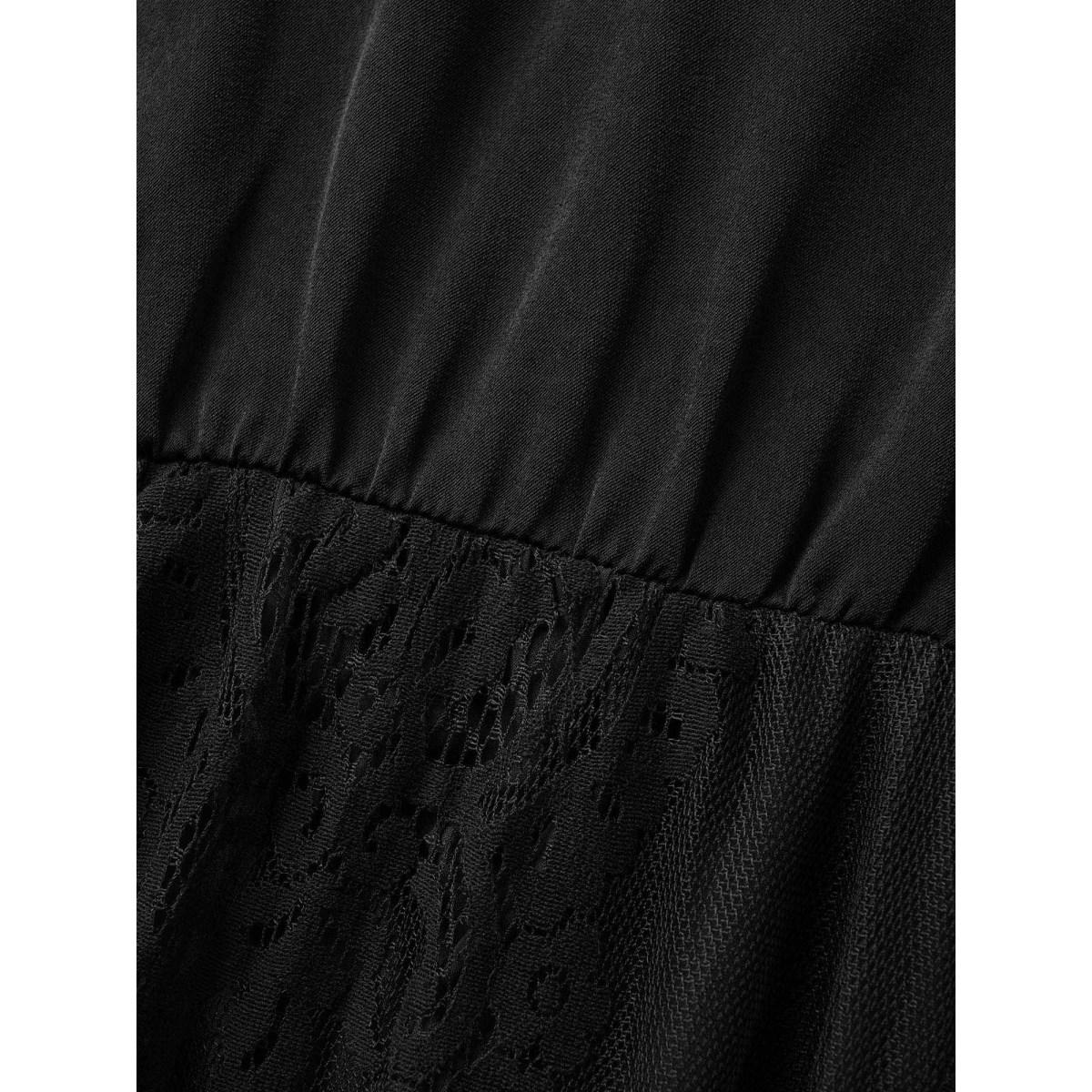 Plus Size Crochet Lace Mesh Backless Maxi Dress Black Women Formal Woven ribbon&lace trim V-neck Short sleeve Curvy BloomChic 22-24/3X Product Image