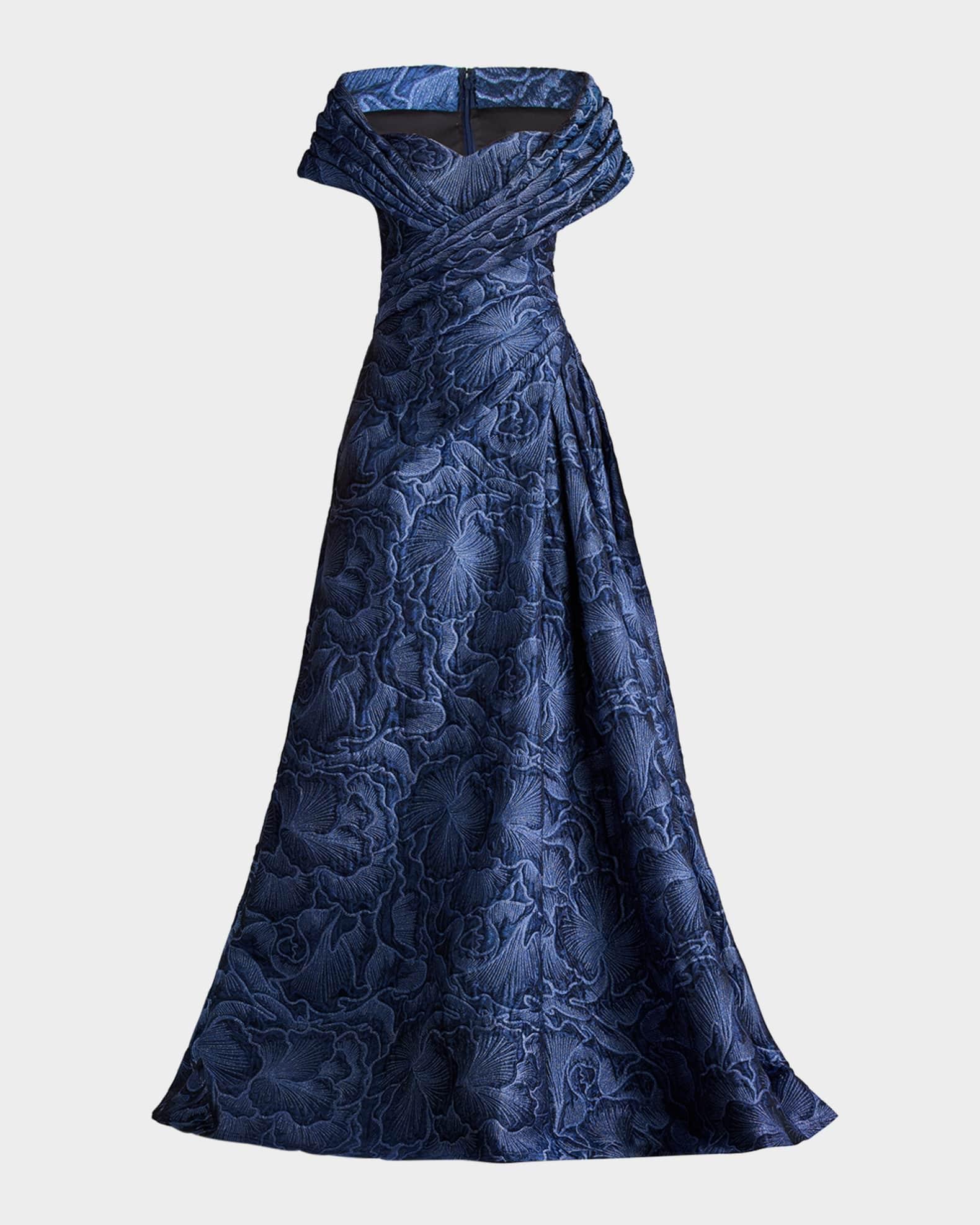 Pleated Off-Shoulder Floral Jacquard Gown Product Image