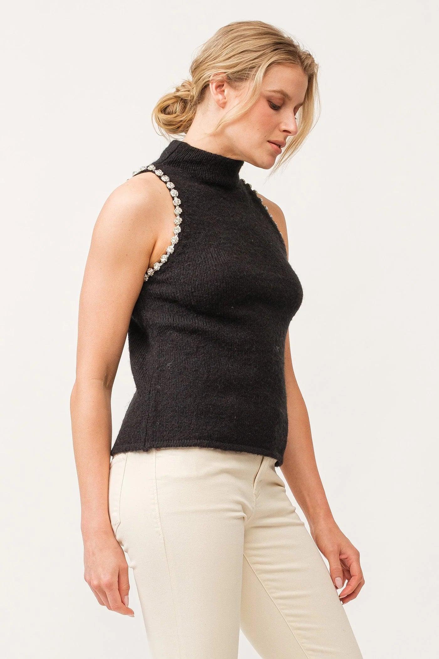 Alva Mockneck Jeweled Armhole Halter Fit Sweater Vest Product Image