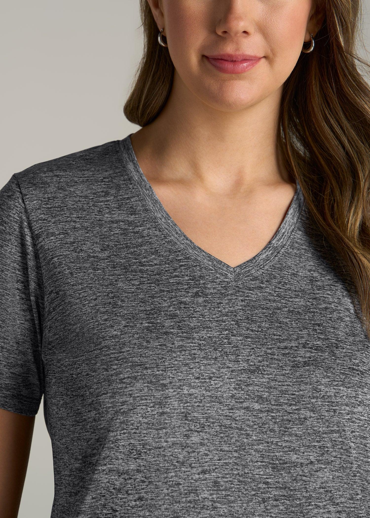 Short Sleeve Active V Neck T-Shirt for Tall Women in Grey Space Dye Female Product Image