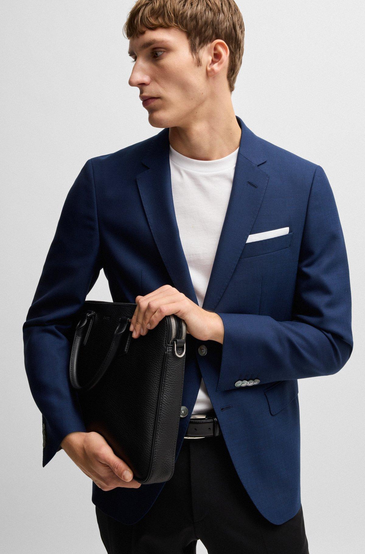 BOSS - Slim-fit jacket in patterned wool - Dark Blue Product Image