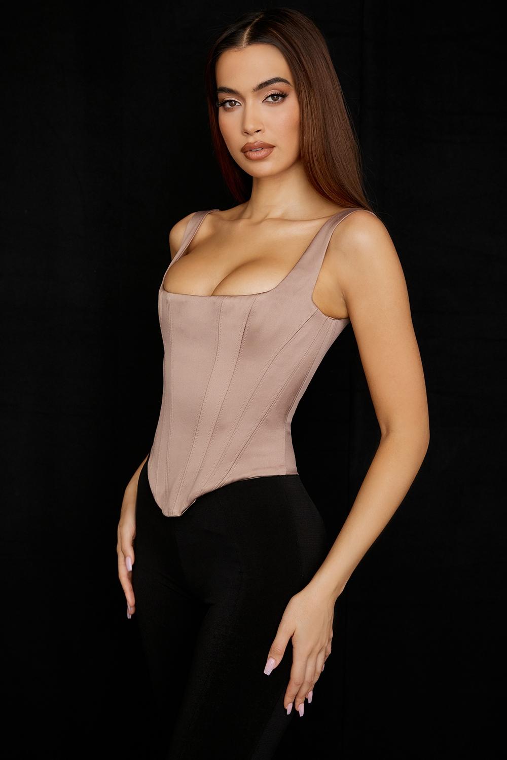 Rafa  stone satin longline corset Product Image