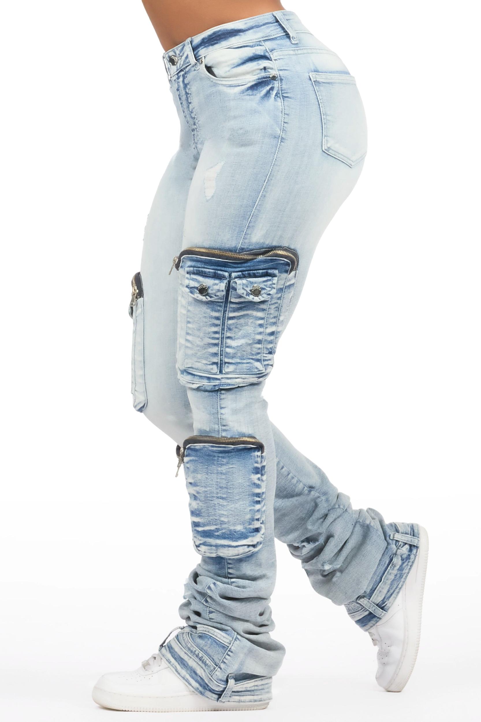 Alisson Light Wash Cargo Super Stacked Jean Female Product Image