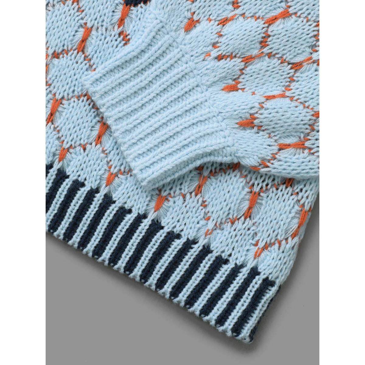 Plus Size Textured Colorblock Contrast Round Neck Pullover Aegean Women Casual Loose Long Sleeve Round Neck Everyday Pullovers BloomChic 14-16/1X Product Image