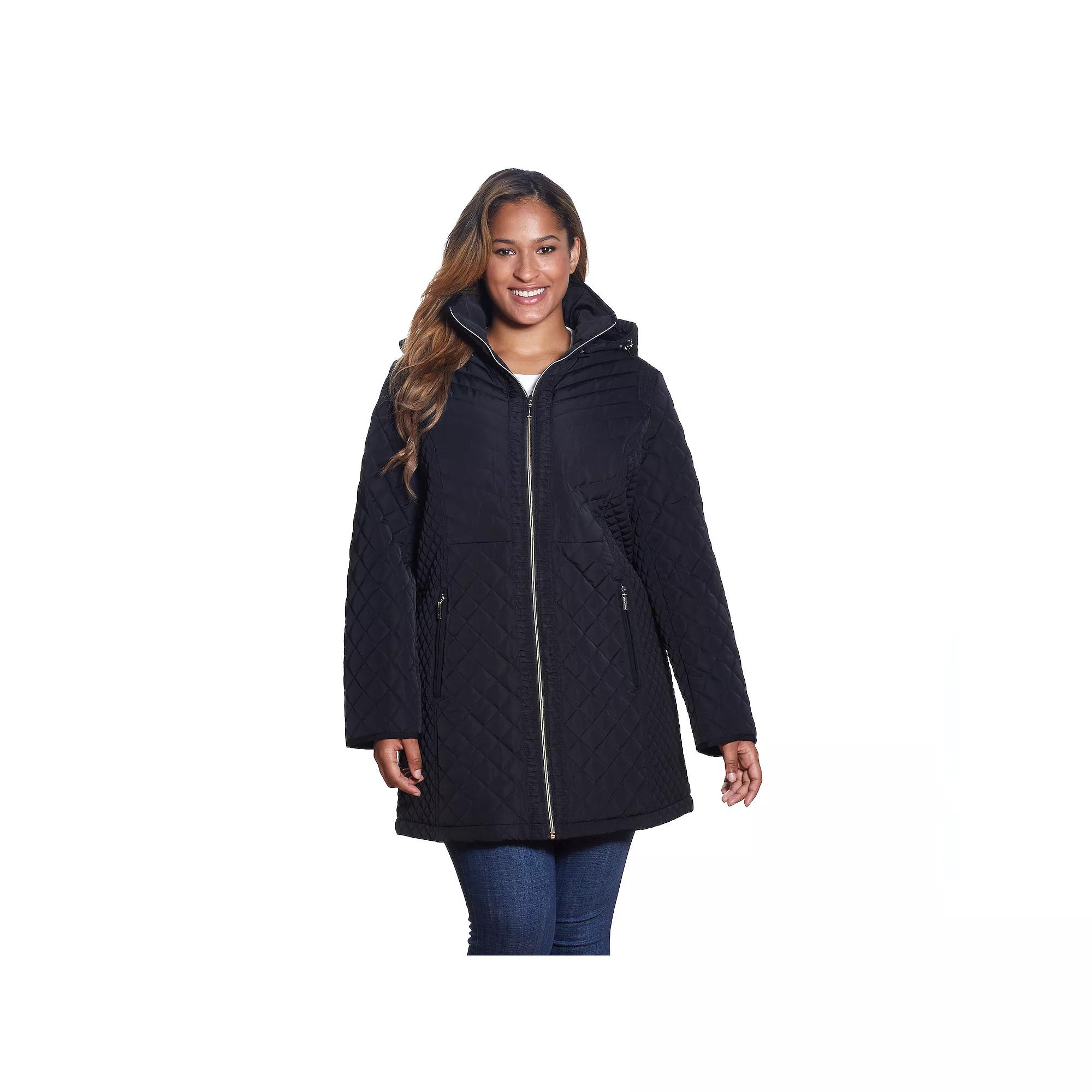 Plus Size Gallery Faux-Fur Hood Quilted Jacket, Womens Product Image