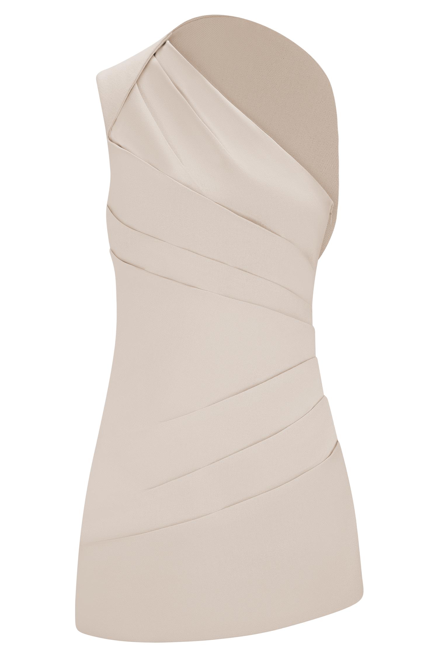 Helena One Shoulder Linen Mini Dress - Natural Beige Female Product Image