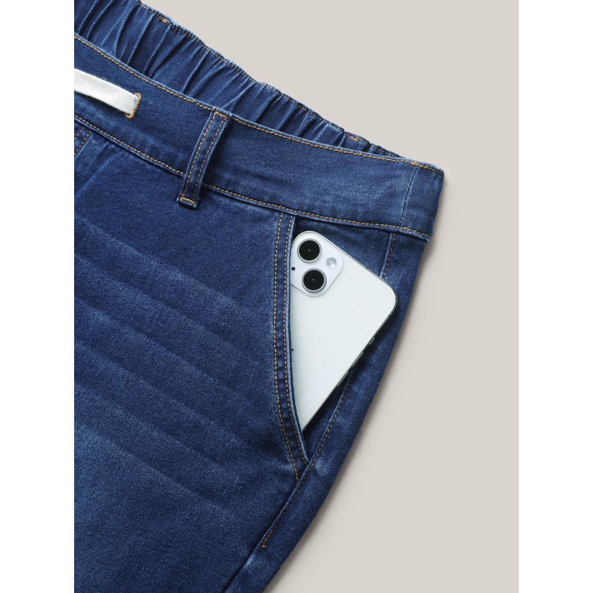 Plus Size Stretchy Waist Pull-On Jogger Jeans Women Darkindigo Low stretch Slanted pocket Jeans BloomChic 24/3X Product Image