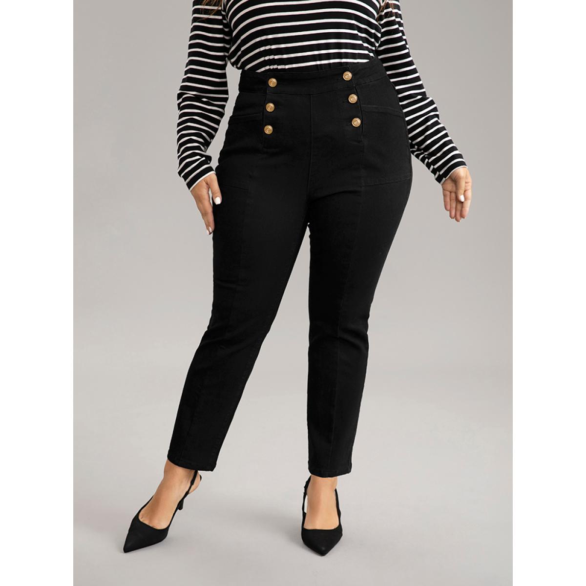 Plus Size High Stretch Skinny Metal Detail Jeans Women Black Casual Plain Plain High stretch Pocket Jeans BloomChic 14/1X Product Image