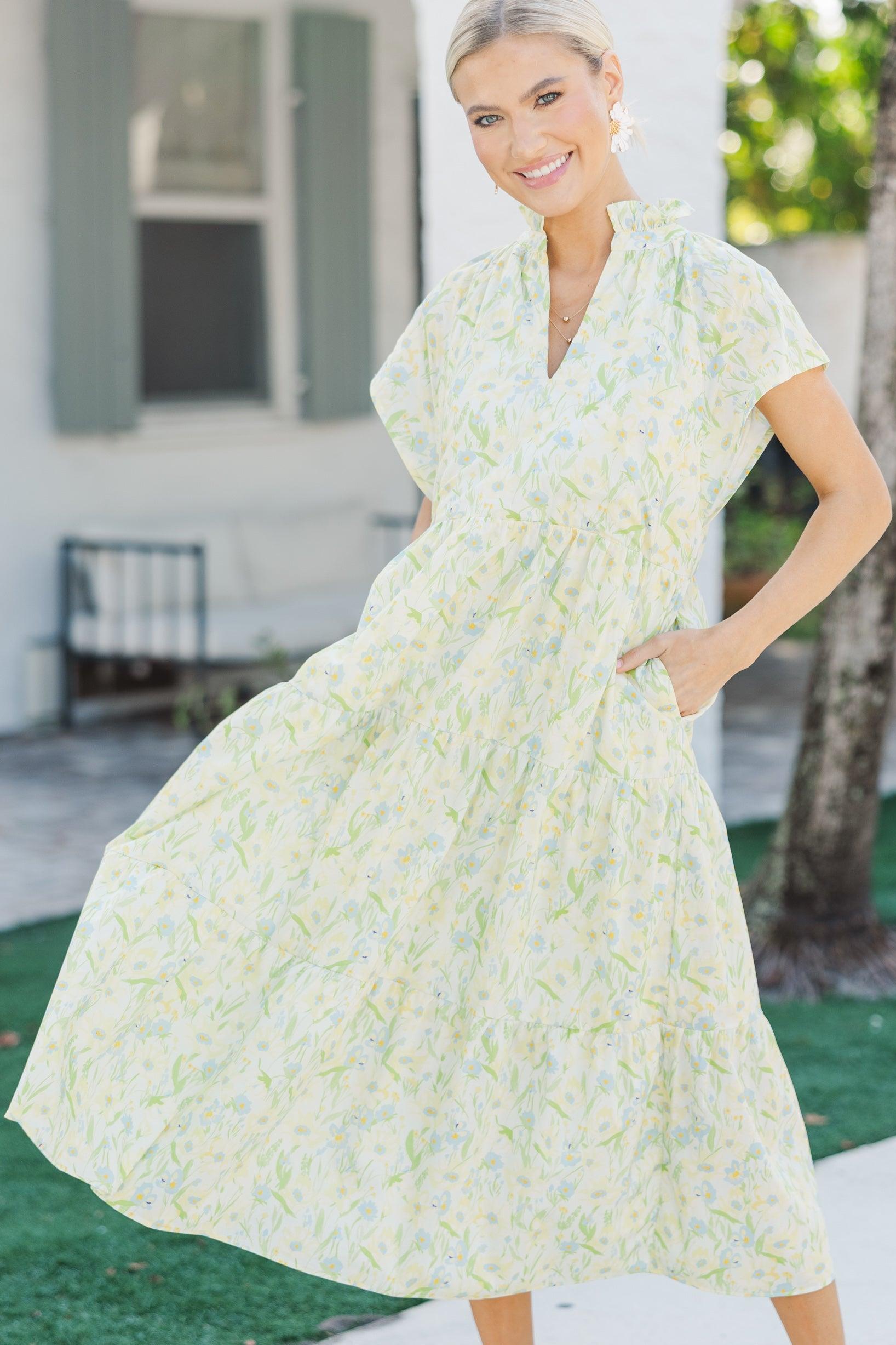 In Your Dreams Yellow Floral Midi Dress Female Product Image