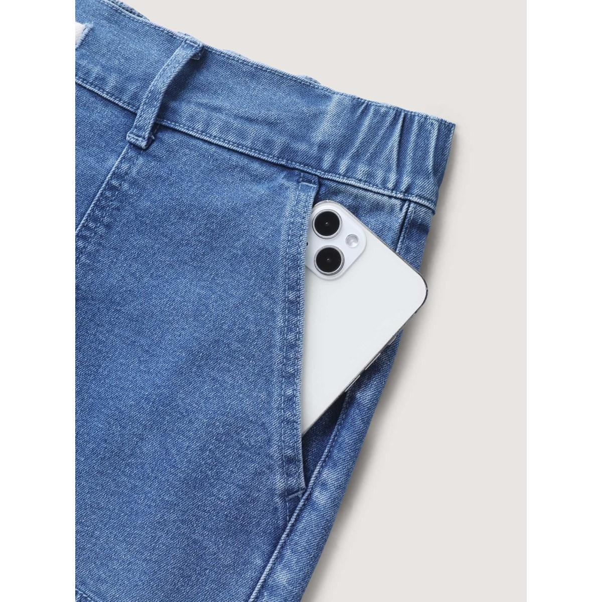 Plus Size Stretch No-Gap Elastic Waist Jeans Women Midblue Leisure High stretch Slanted pocket Jeans BloomChic 28/5X Product Image