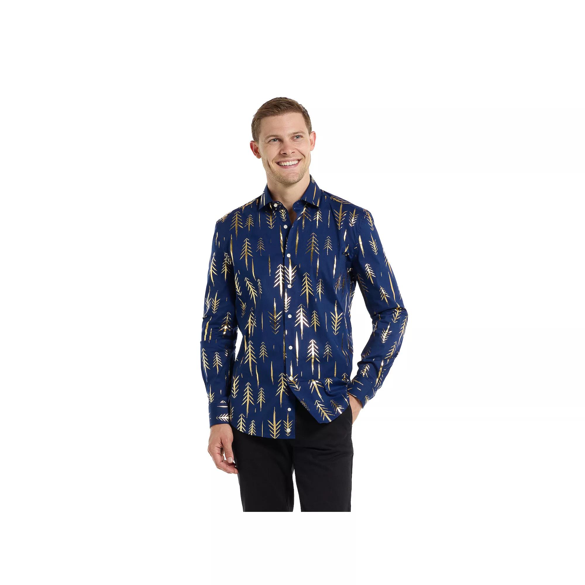 Men's OppoSuits Terrific Trees Slim-Fit Long Sleeve Button-Down Shirt, Size: XL, Blue Product Image