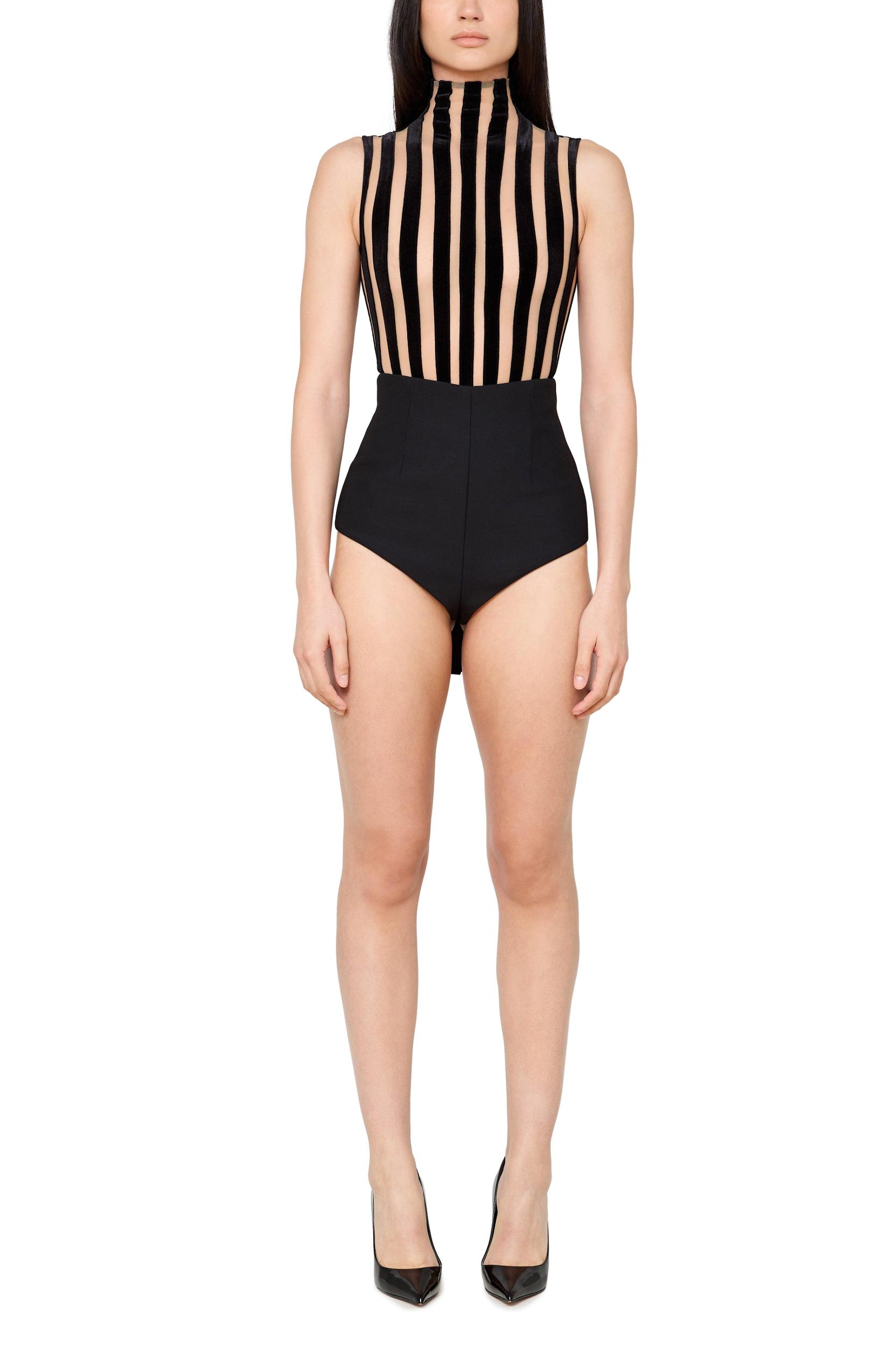 Striped Sleeveless Mock Neck Bodysuit Product Image