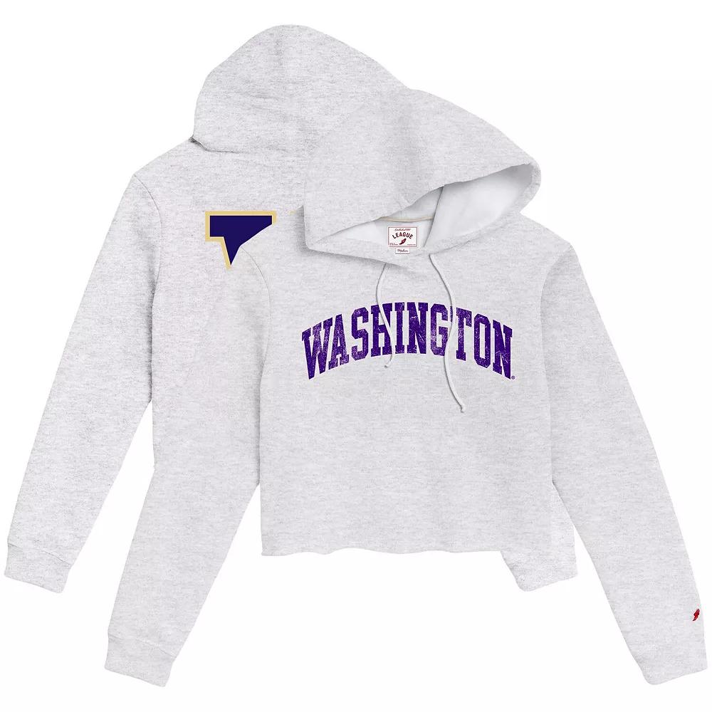 Women's League Collegiate Wear Ash Washington Huskies 2-Hit 1636 Cropped Pullover Hoodie, Size: Medium, Black Product Image