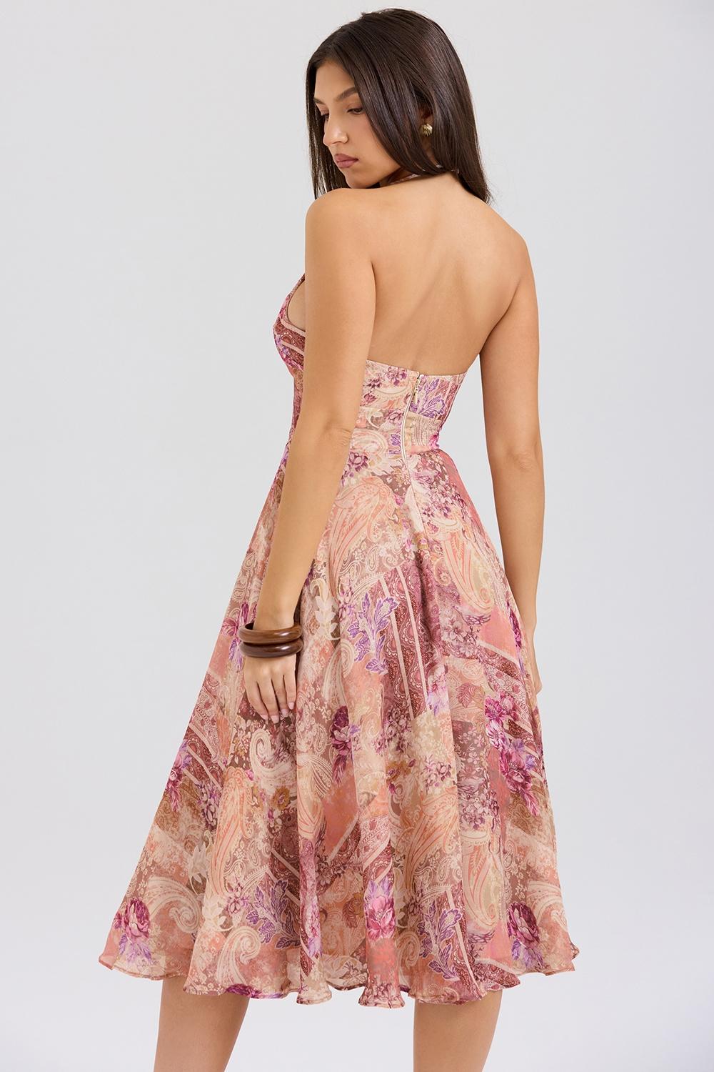 Solada  paisley patchwork print georgette halter sundress Product Image