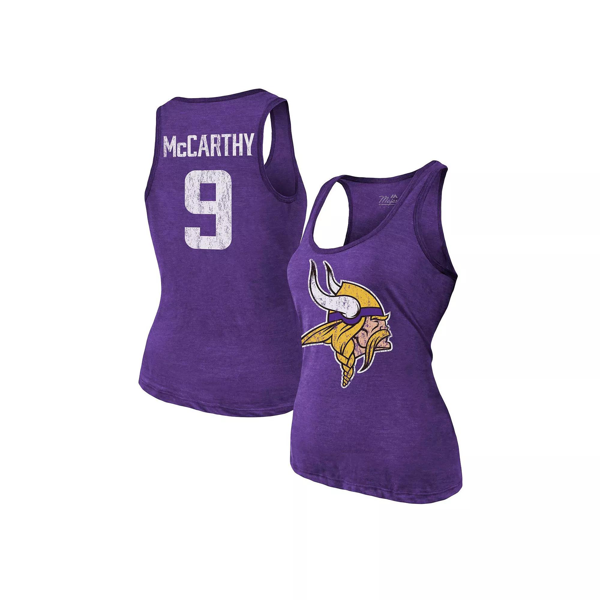 Women's Majestic Threads J.J. McCarthy Purple Minnesota Vikings Name & Number Tri-Blend Scoop Neck Tank Top,  Product Image