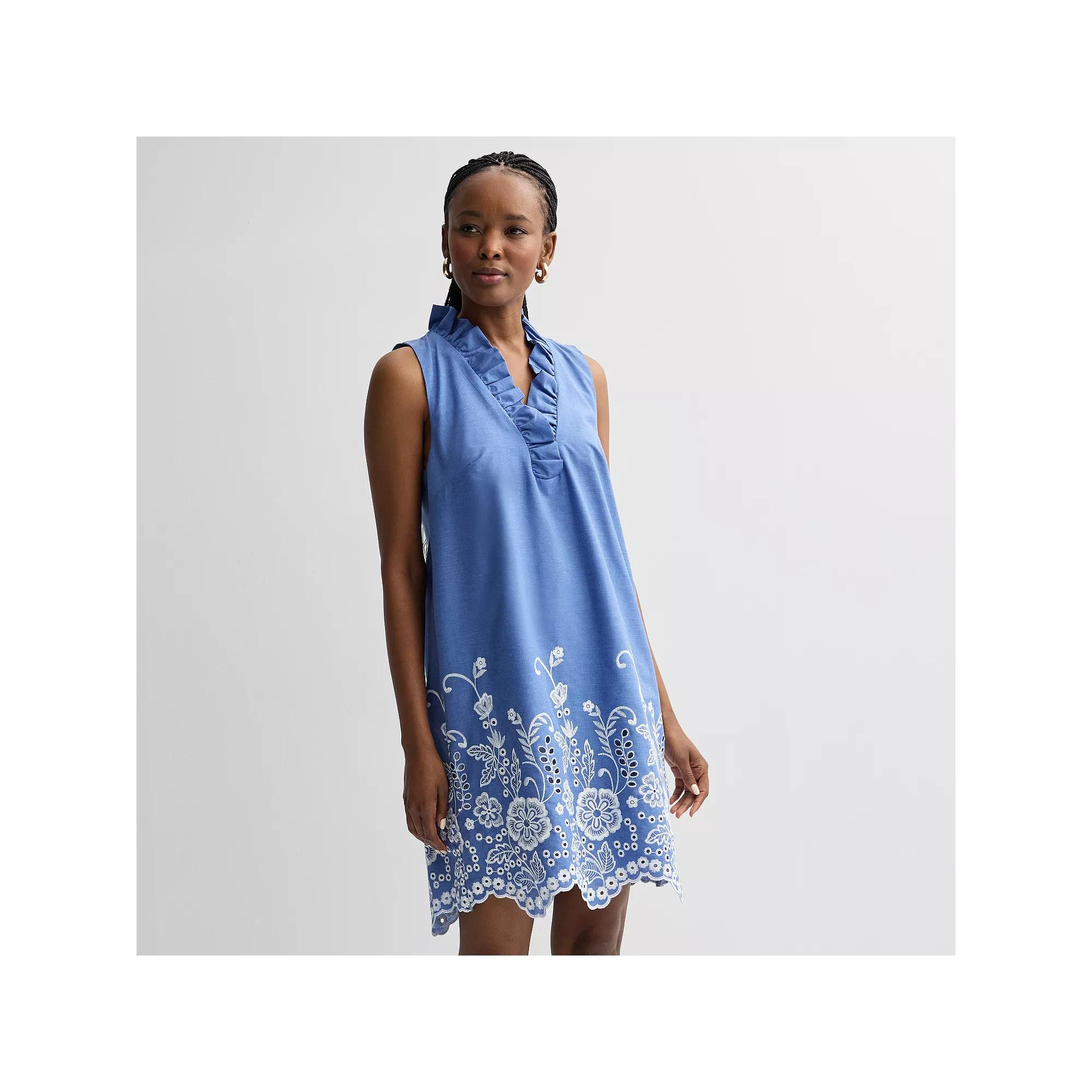 Women's Robbie Bee Ruffle Neck A-Line Dress, Size: XL, Blue Product Image