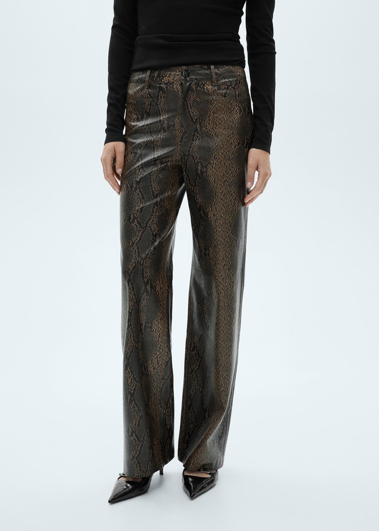 Animal-print leather-effect pants - Women | MANGO USA Product Image