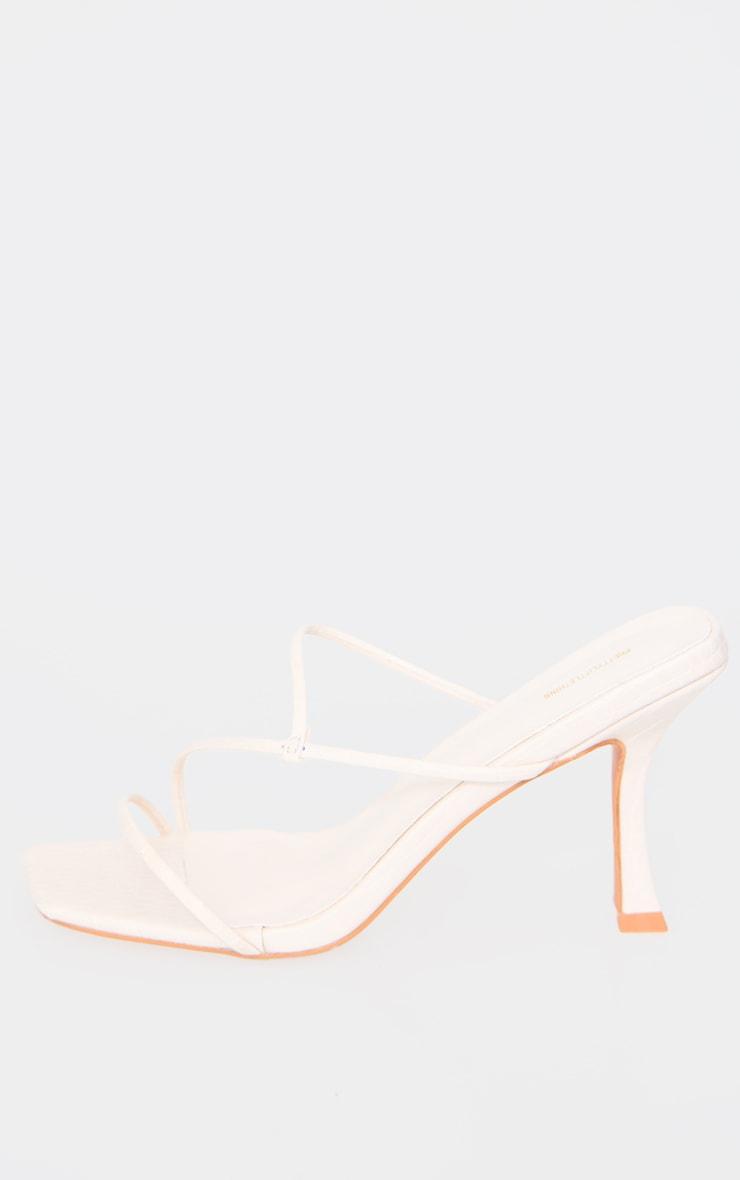 Cream Croc PU Square Toe Strappy Mid Heeled Mules Product Image