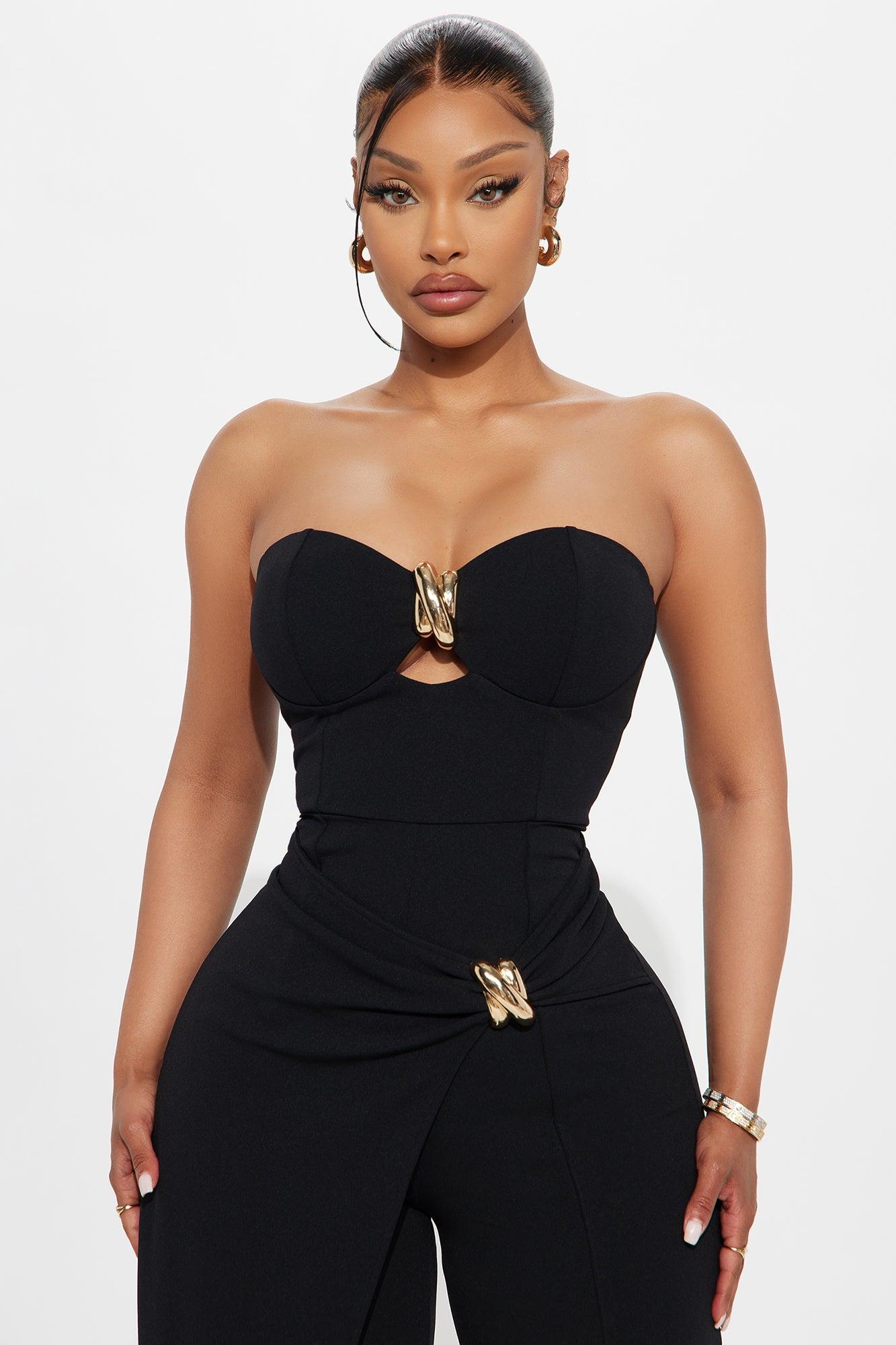 Have It All Draped Strapless Jumpsuit - Black Female Product Image