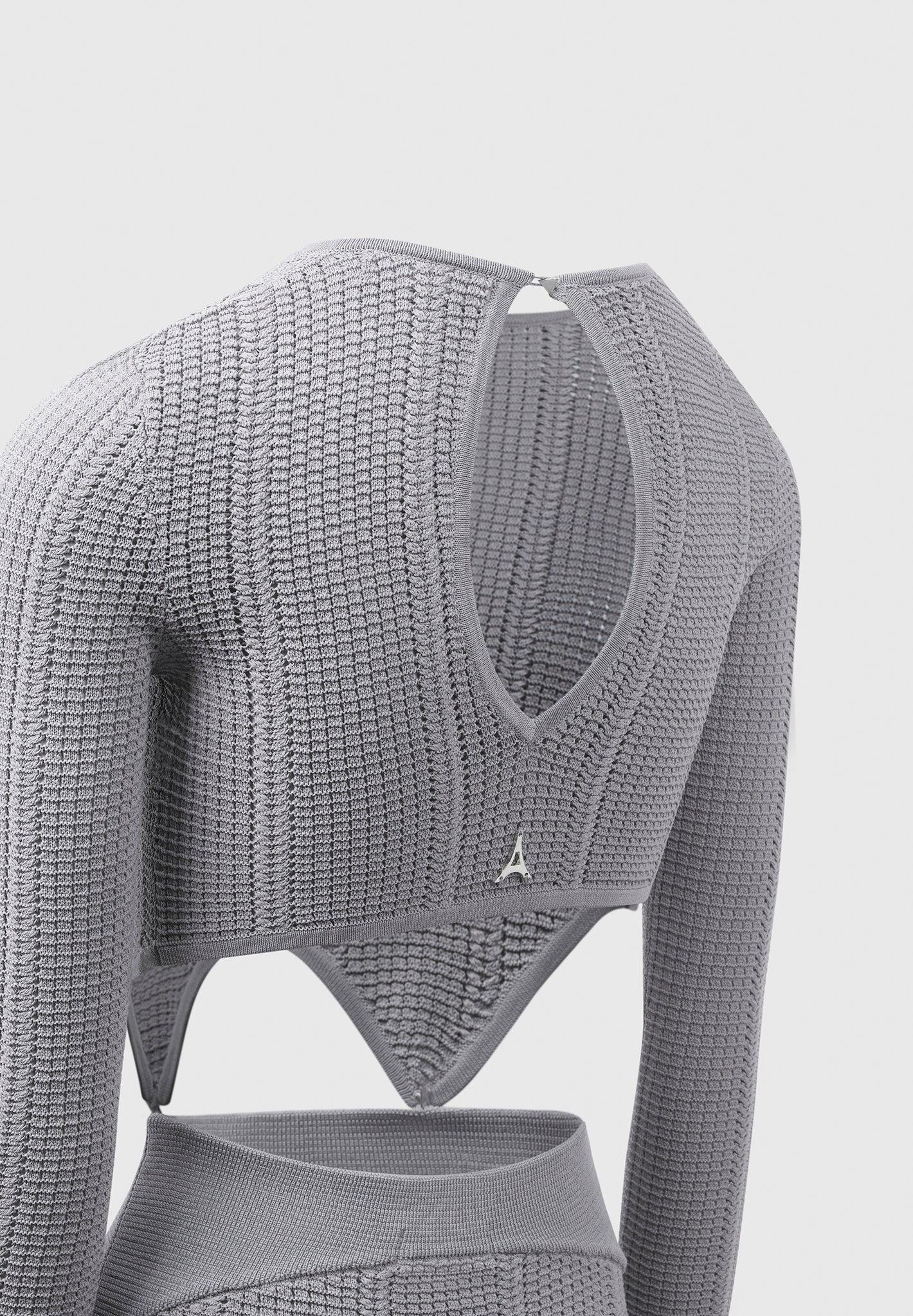 2-in-1 Long Sleeve Knitted Midaxi Dress - Grey Female Product Image