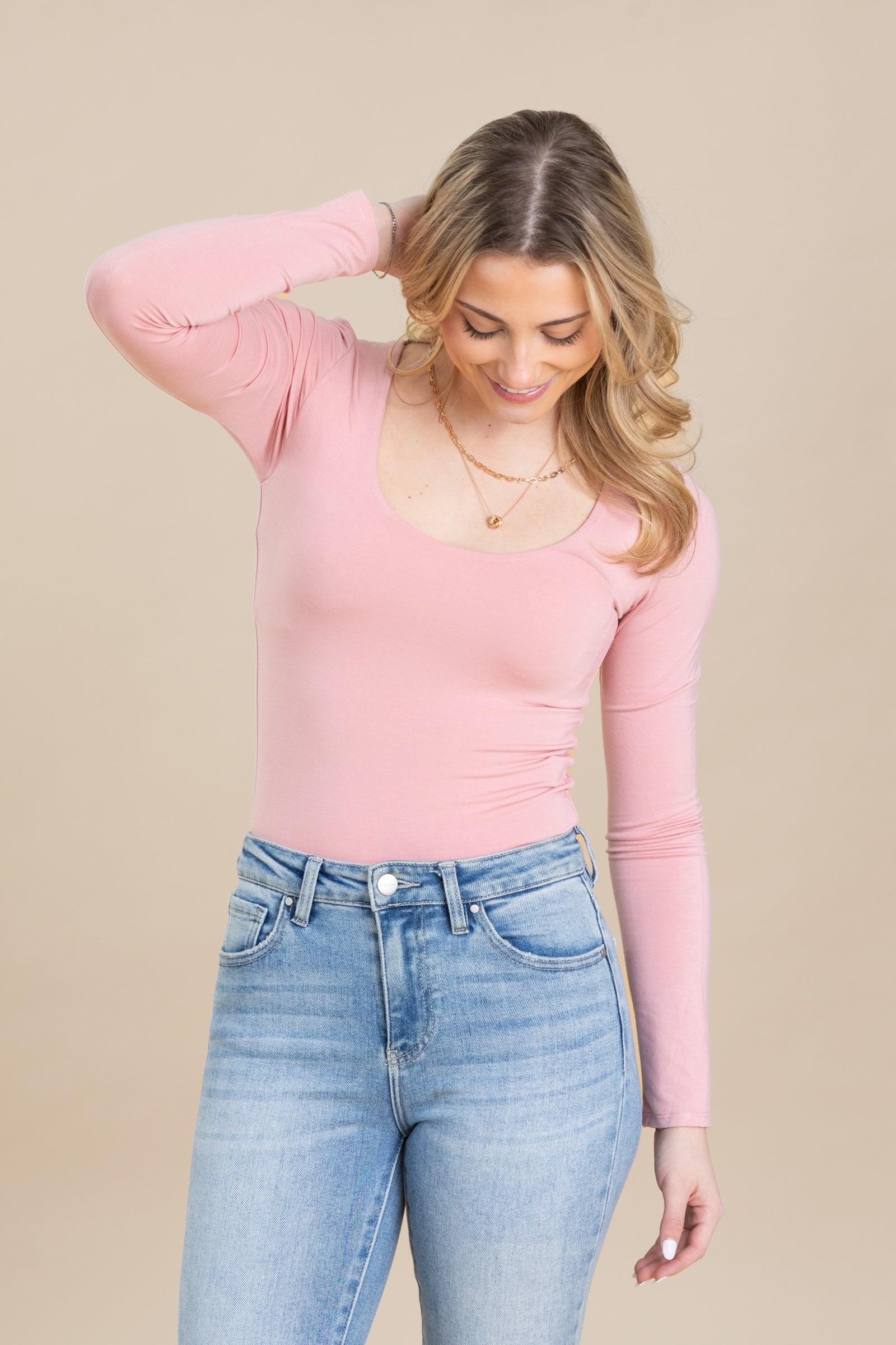 Double Layer Scoop Neck Long Sleeve Top Product Image