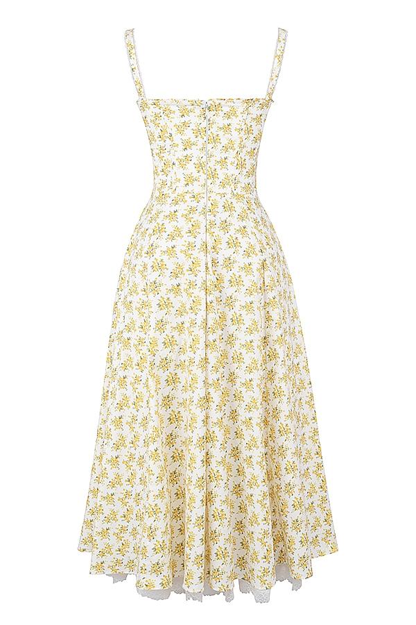 Saira  soft blue vintage floral print cotton midi sundress Product Image