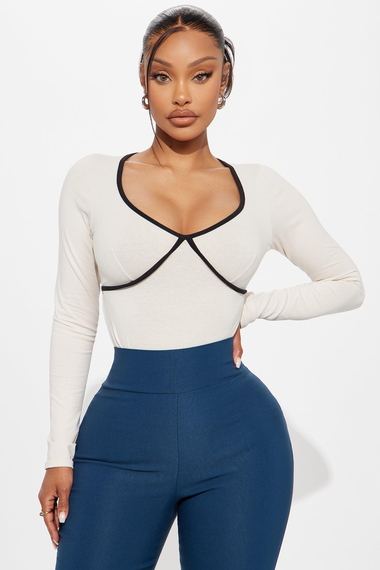 Champagne Dream Long Sleeve Contrast Trim Bodysuit - Cream Female Product Image